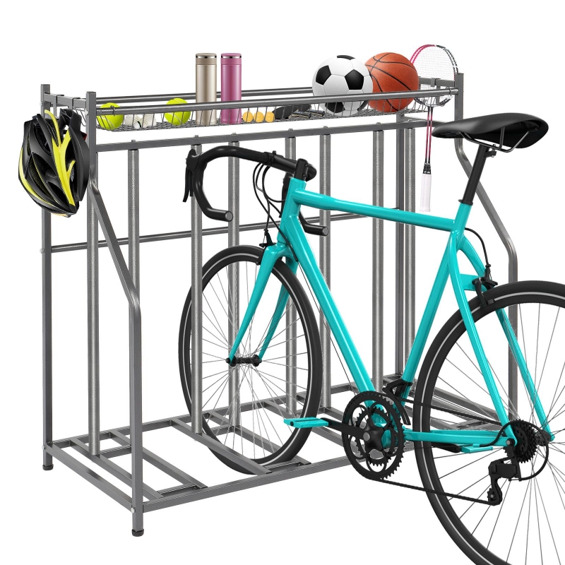 OverPatio 4 Bike Stand Rack with Storage Metal Floor Bicycle Nook