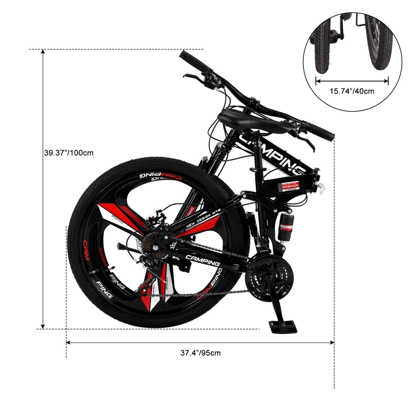 Campingsurvivals Folding Mountain Bike 21Speed 26inch Wheel Double